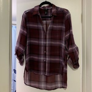 H&M Purple Plaid Button Down Blouse
